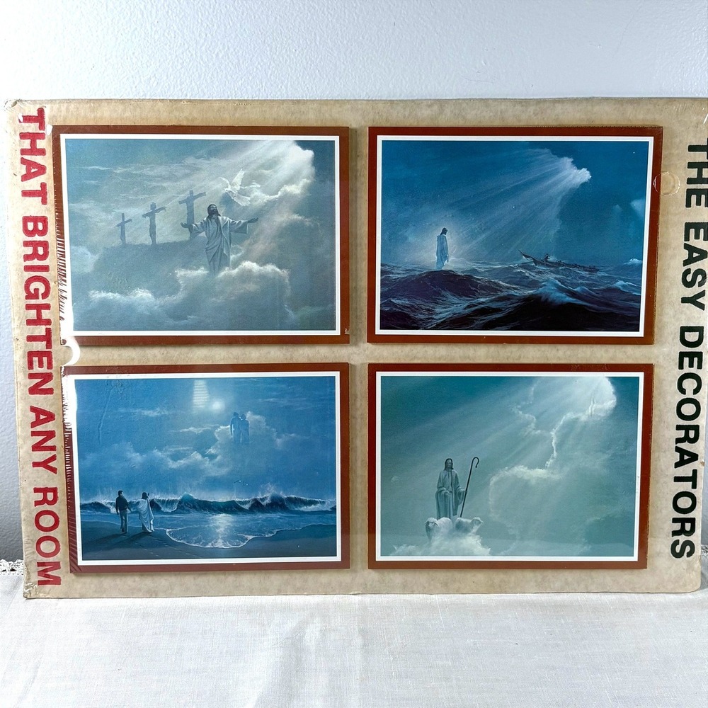 Vintage 1979 Jesus Christ Religious Wall Art Plaques Set of 4 Action Industries